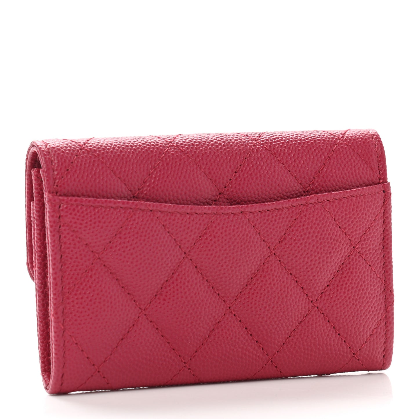 Caviar Quilted Flap Card Holder Wallet Dark Pink