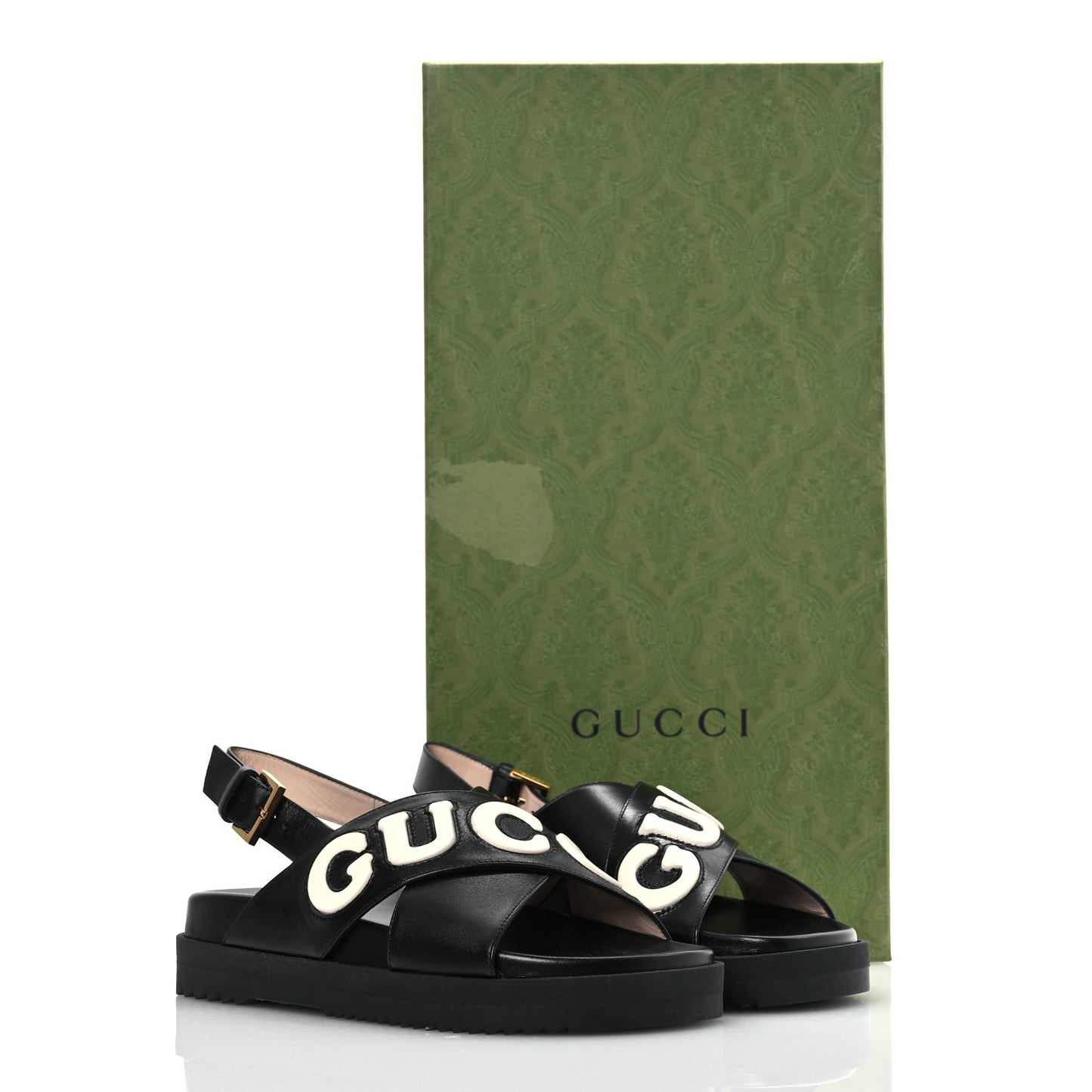 Logo Calfskin Slingback Sandals 36 Black