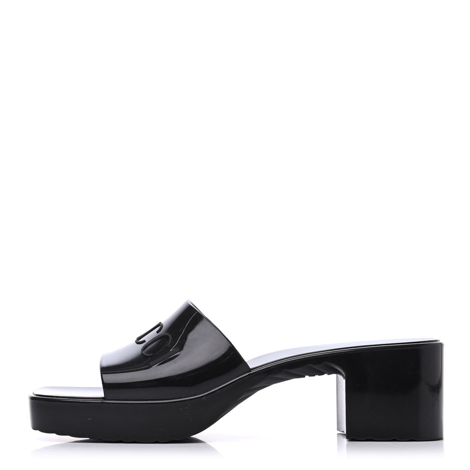 Gucci Rubber Gucci Logo Womens Platform 20/60mm Slide Sandals 40 Black 1 of 14