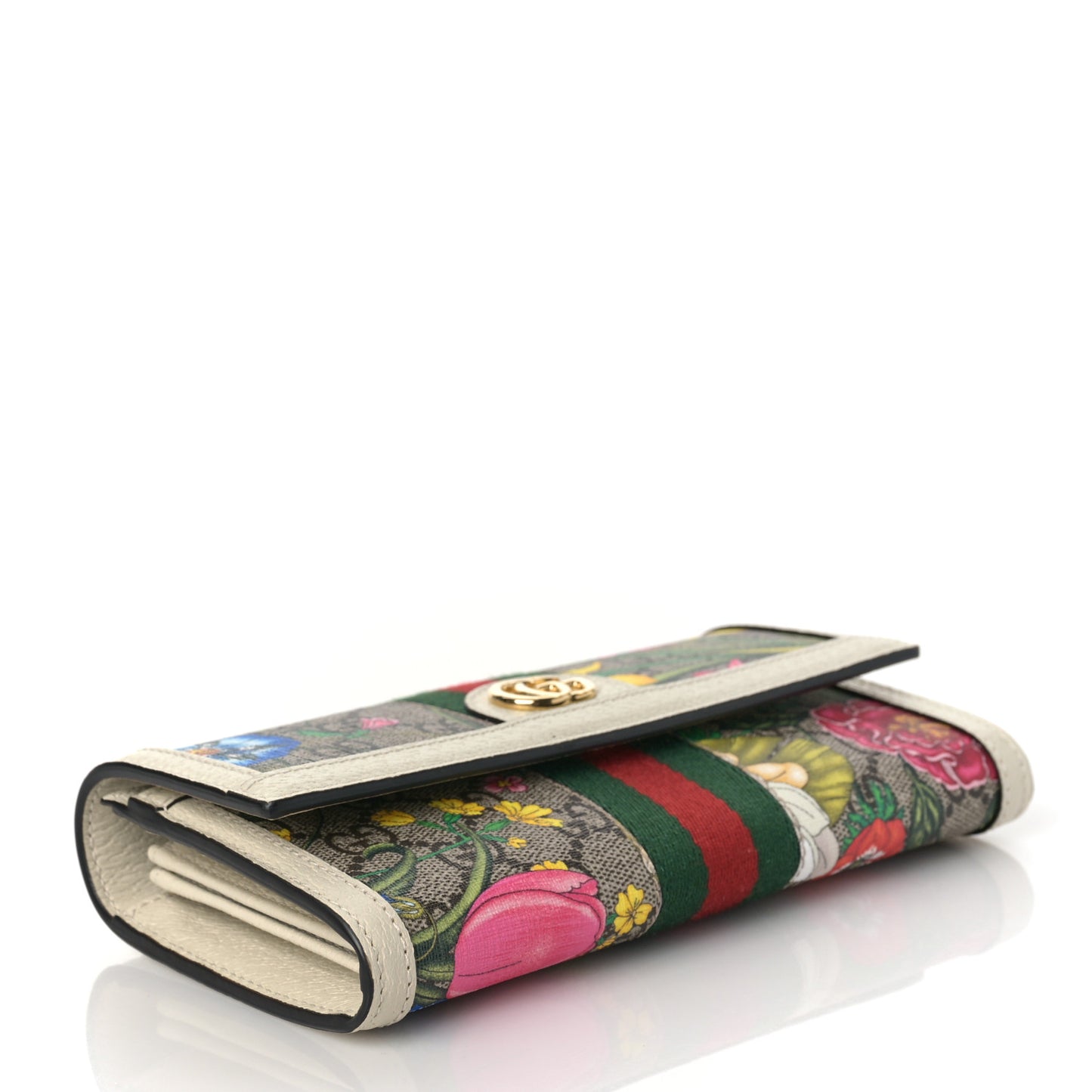 GG Supreme Monogram Flora Web Ophidia Continental Wallet White