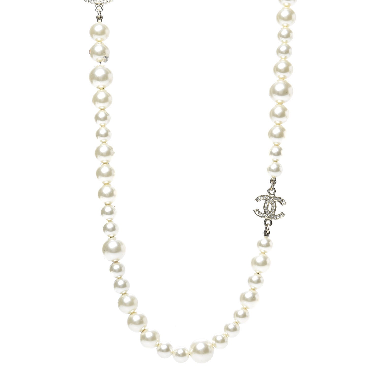 Chanel Pearl Crystal Long CC Necklace Gold 1 of 5