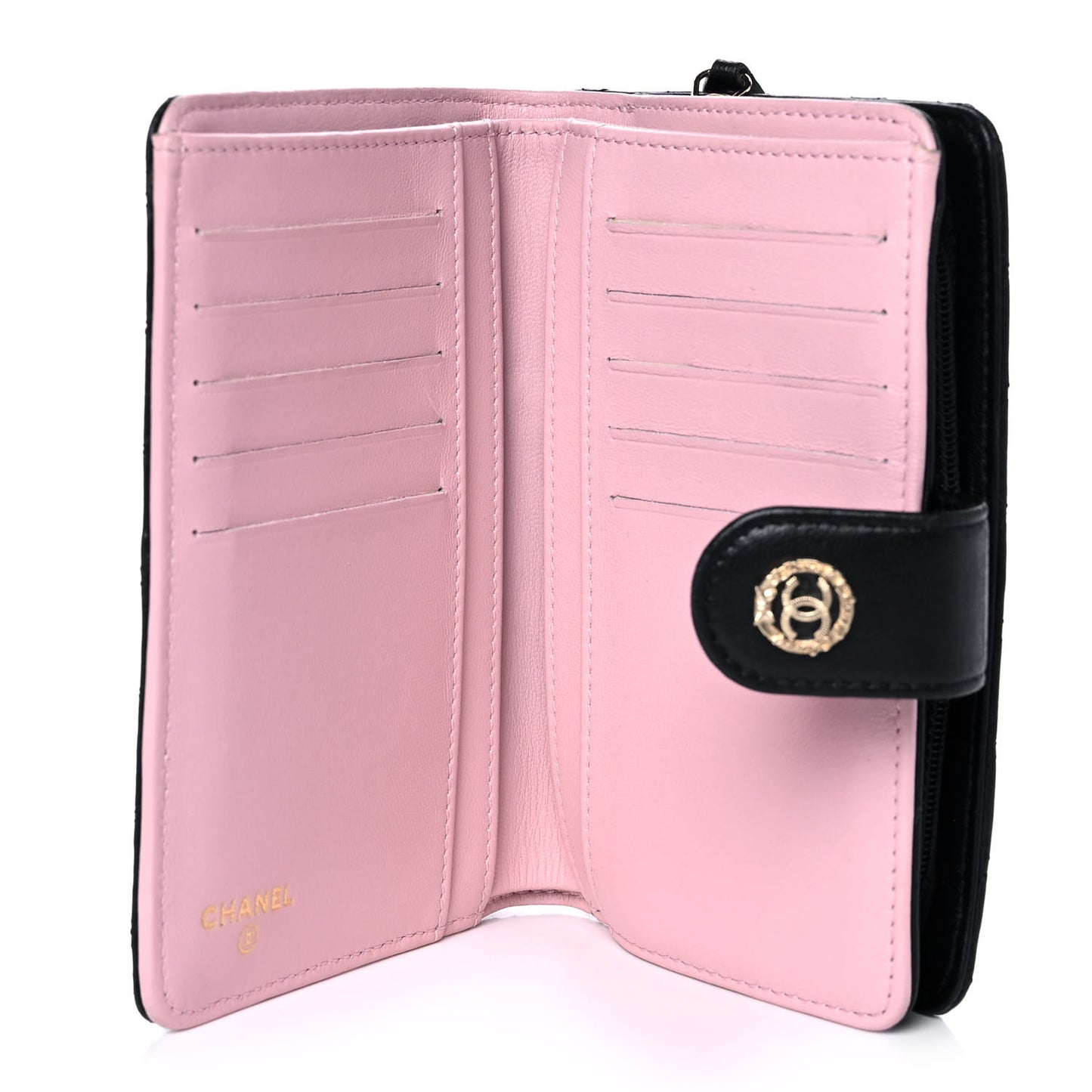 Lambskin Micro Quilted Double Wallet Black
