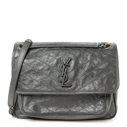 Saint Laurent Crinkled Calfskin Matelasse Monogram Medium Niki Chain Satchel Storm 1 of 12