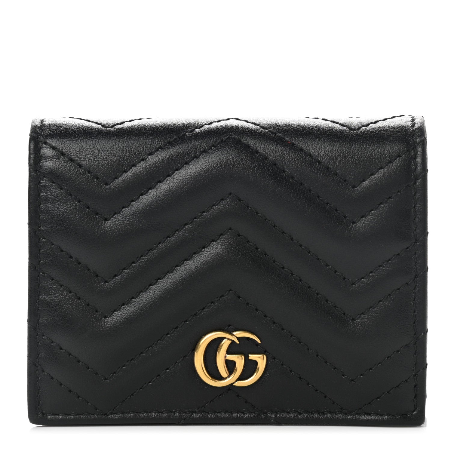 Gucci Calfskin Matelasse GG Marmont Card Case Wallet Black 1 of 7