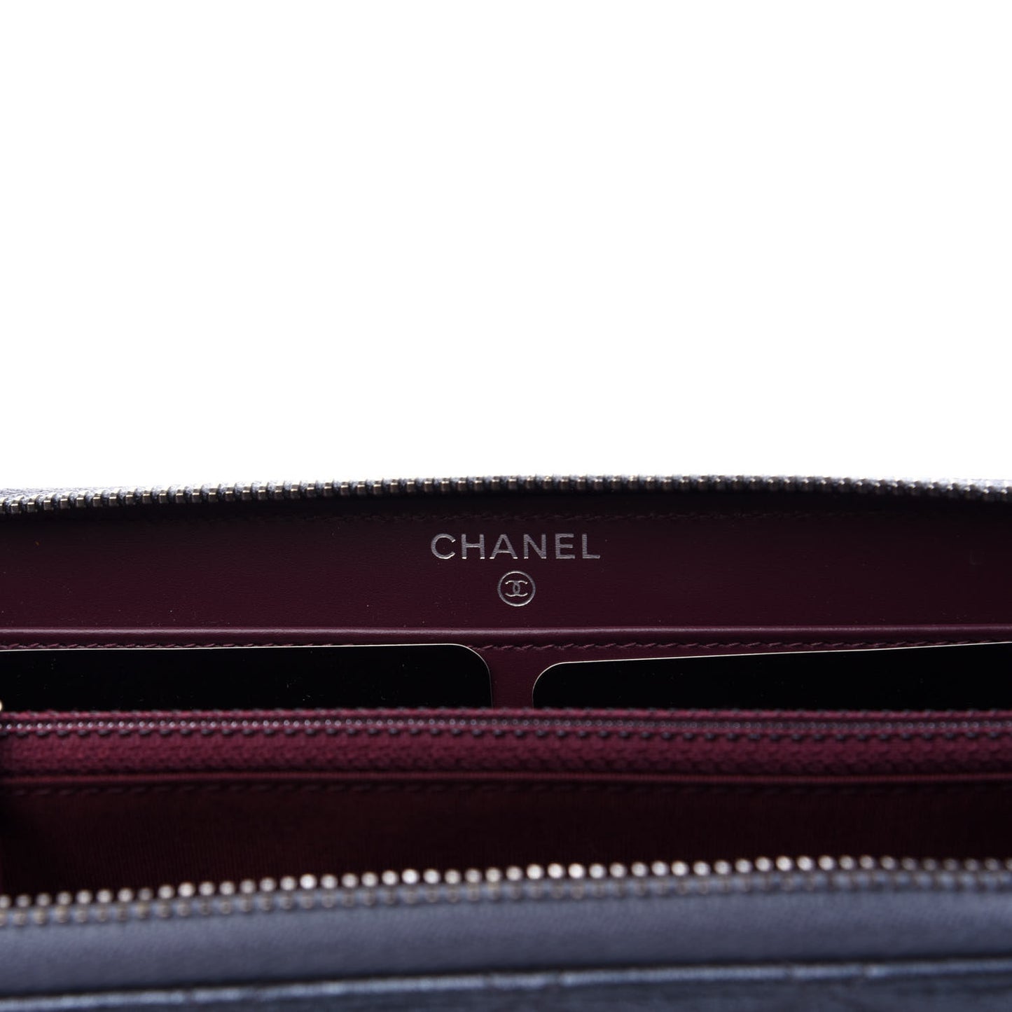 Metallic Calfskin Quilted Large Gusset Zip Around Wallet Charcoal