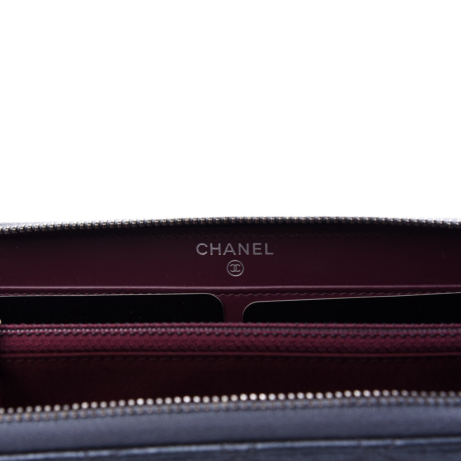 Chanel Metallic Calfskin Quilted Large Gusset Zip Around Wallet Charcoal 6 of 9