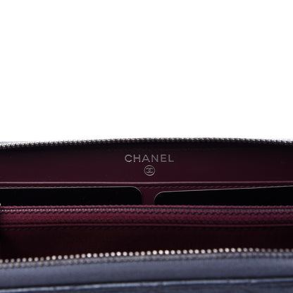 Chanel Metallic Calfskin Quilted Large Gusset Zip Around Wallet Charcoal 6 of 9