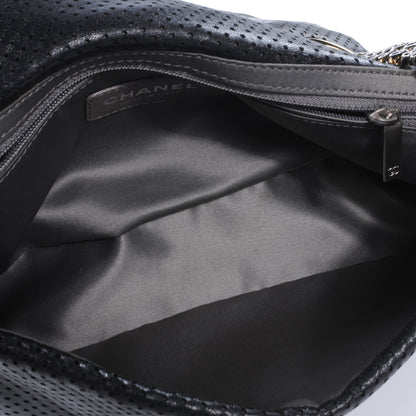 Chanel Metallic Crackled Calfskin Perforated Drill Flap Black 9 of 9