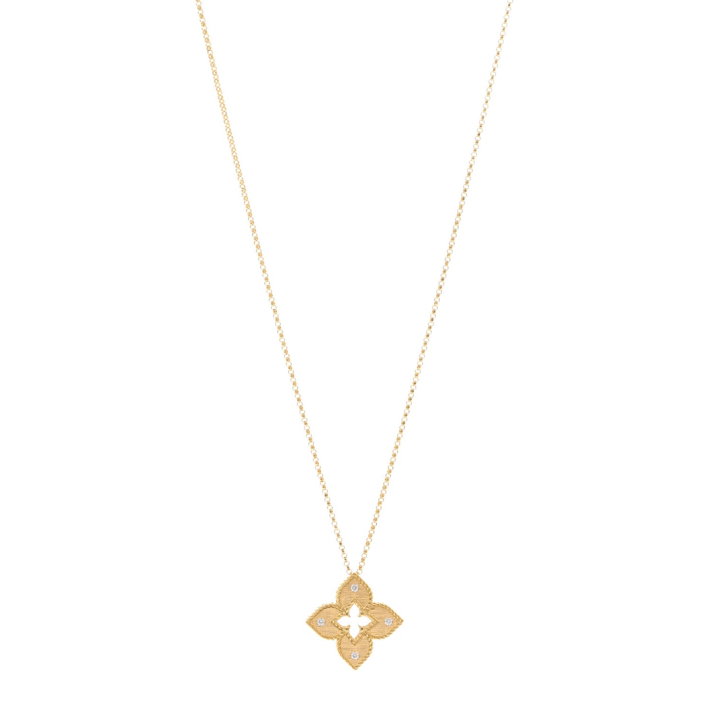 18K Yellow Gold Diamond Medium Venetian Princess Flower Pendant Necklace