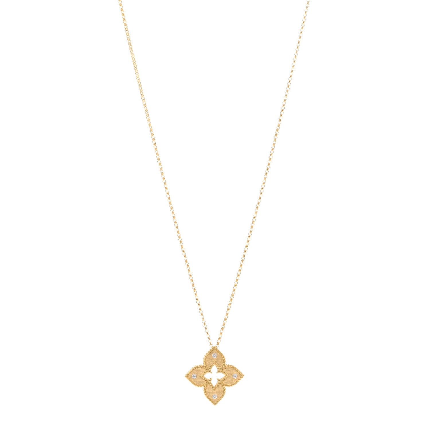 Roberto Coin 18K Yellow Gold Diamond Medium Venetian Princess Flower Pendant Necklace 1 of 5