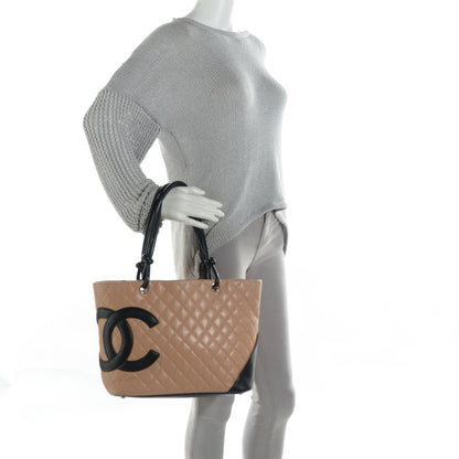 Chanel Calfskin Quilted Large Cambon Tote Beige Black 2 of 13