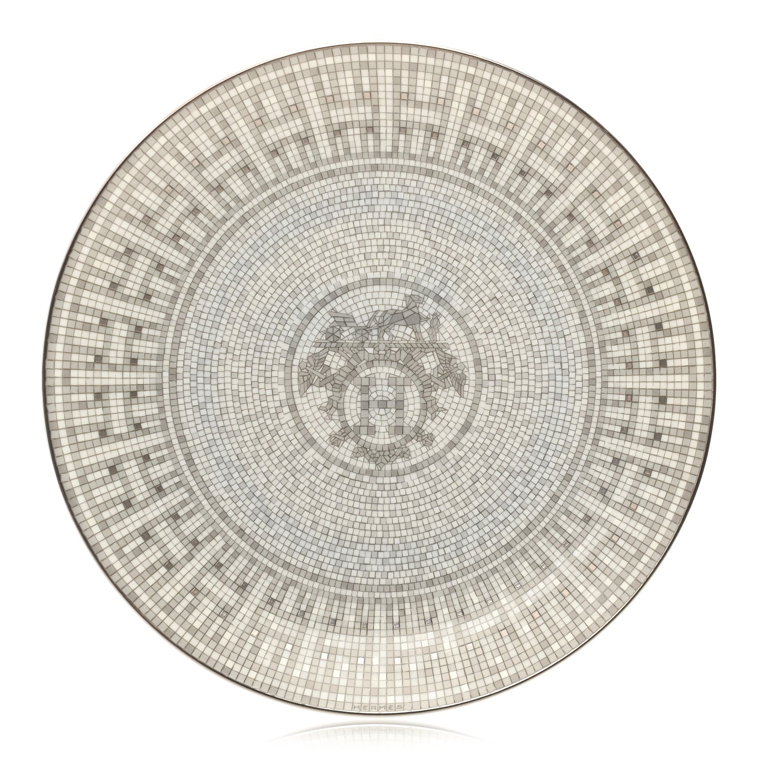 Hermes Porcelain Mosaique au 24 Platine Dessert Plate 8.3 1 of 9