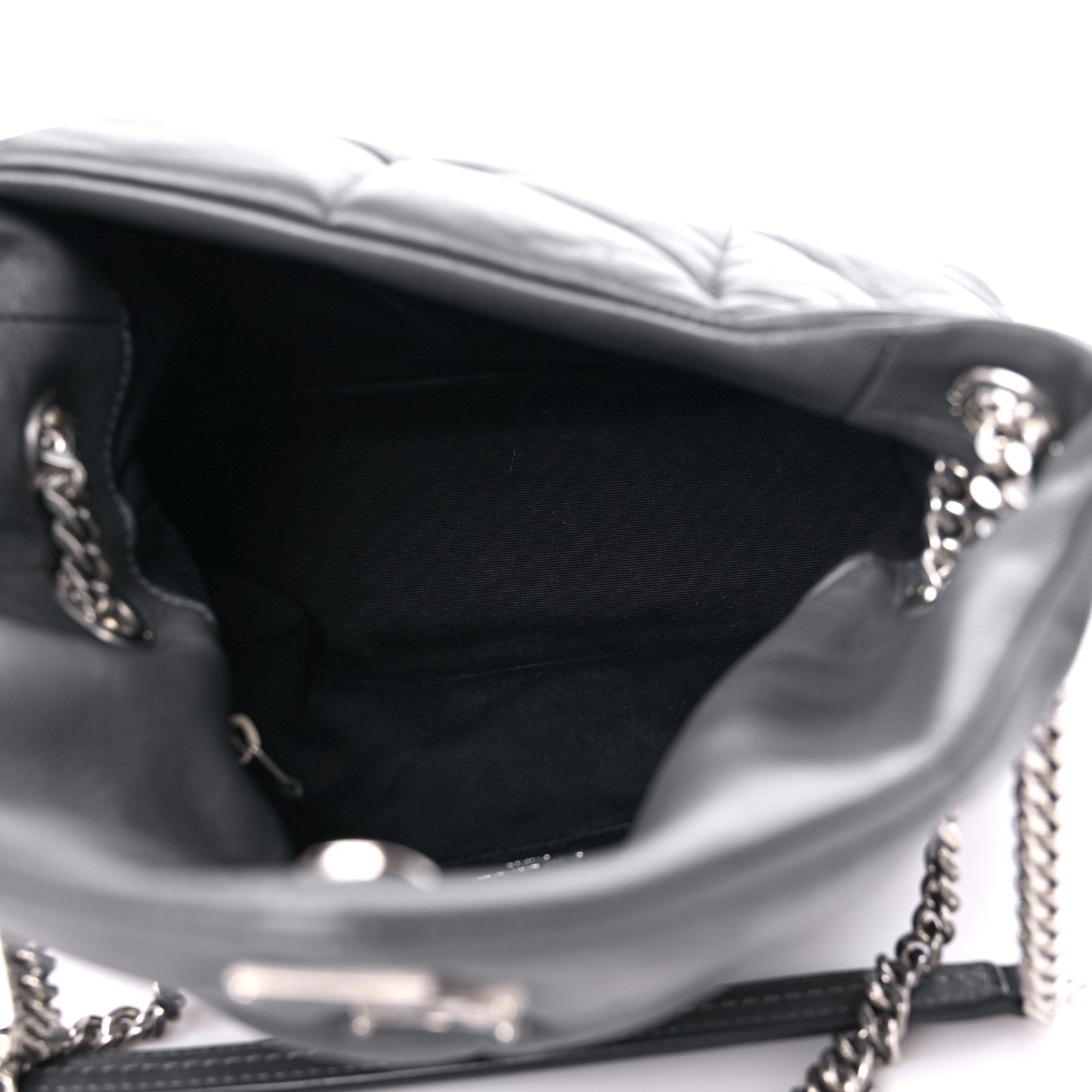 Saint Laurent Lambskin Quilted Small Loulou Puffer Monogram Chain Satchel Storm 4 of 11