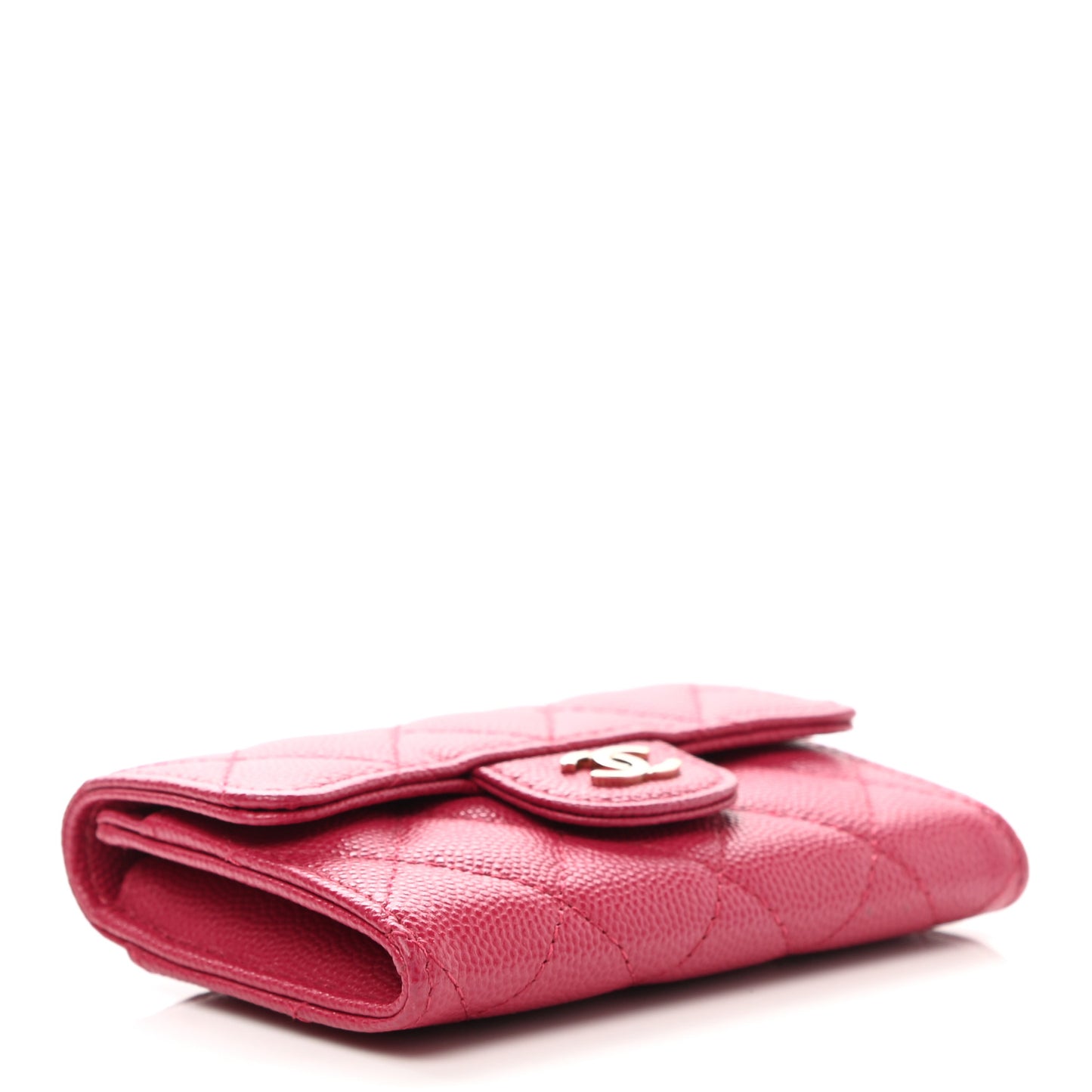 Caviar Quilted Flap Card Holder Wallet Dark Pink