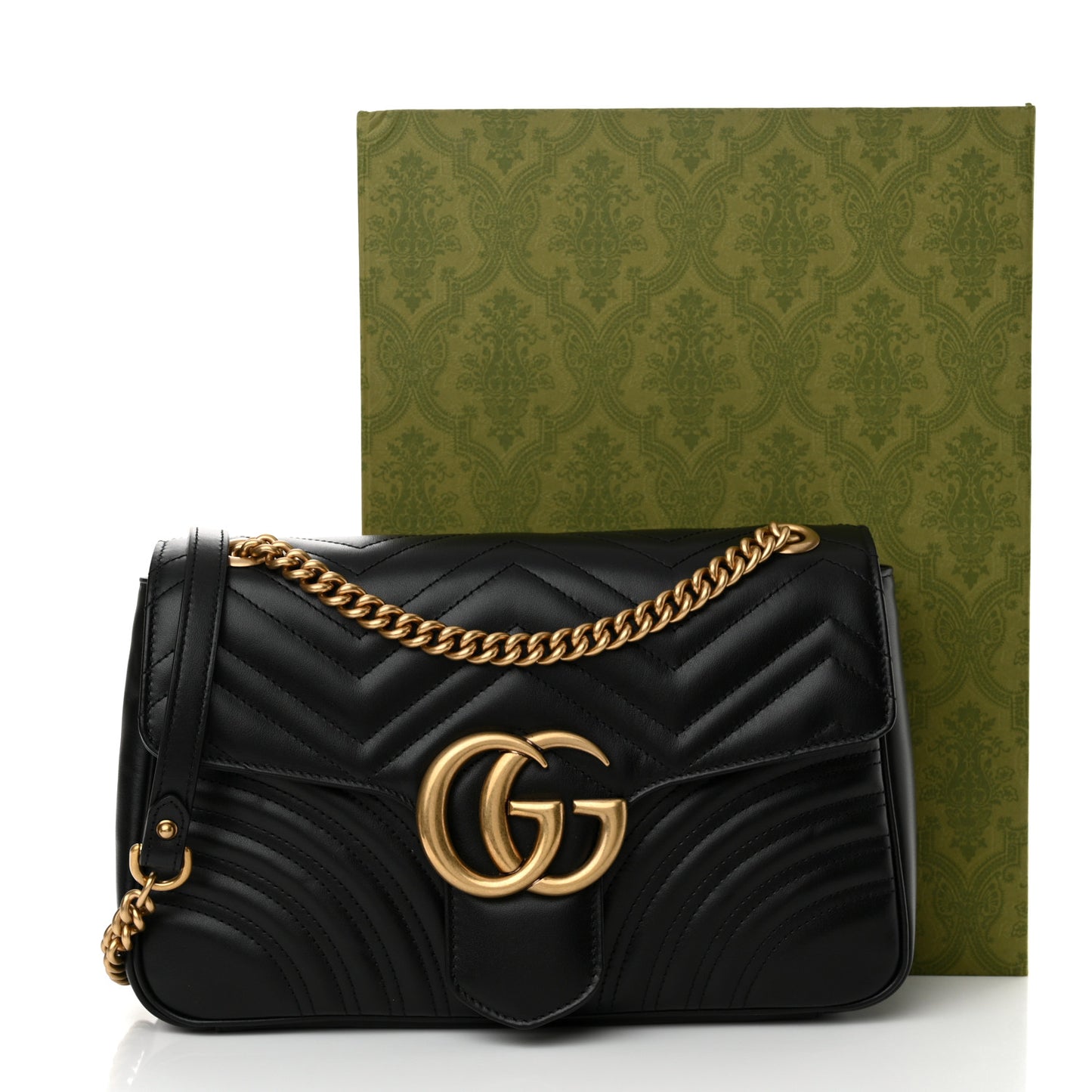 Calfskin Matelasse Medium GG Marmont Shoulder Bag Black