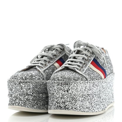Gucci Glitter Peggy Platform Sneakers 39 Silver 3 of 10