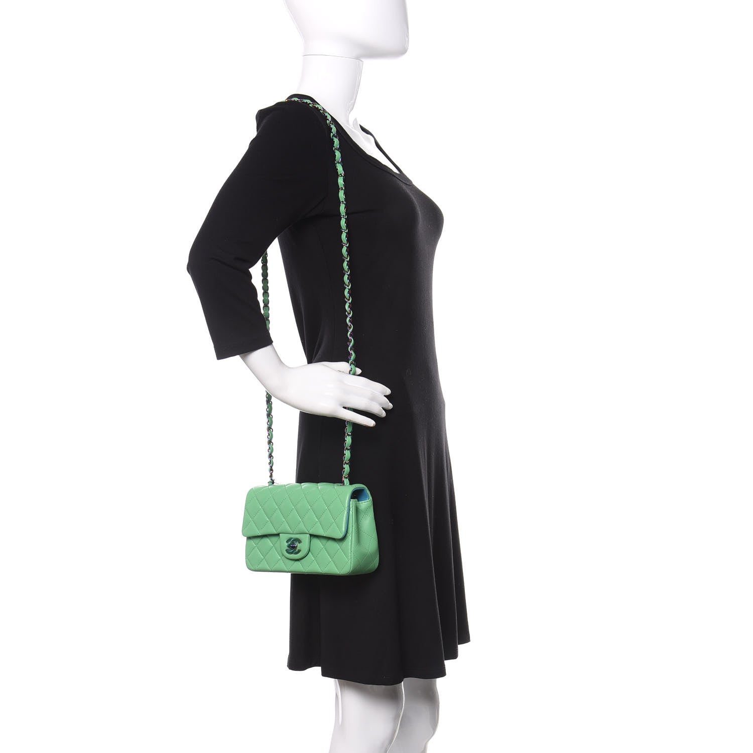Chanel Lambskin Quilted Mini Rectangular Flap Green Blue 2 of 11
