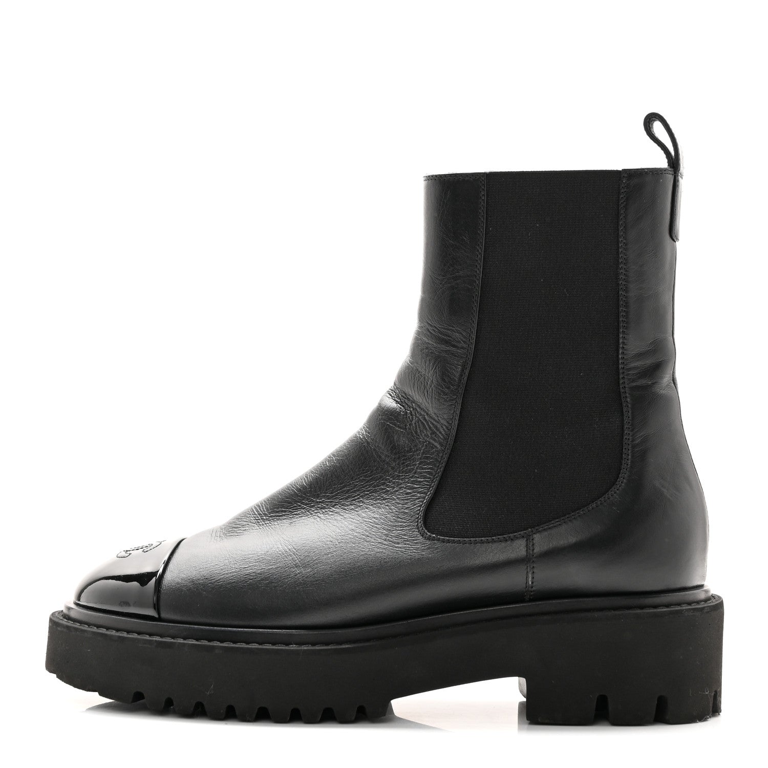 Chanel Crumpled Calfskin Patent Cap Toe Short Boots 39.5 Black 1 of 13