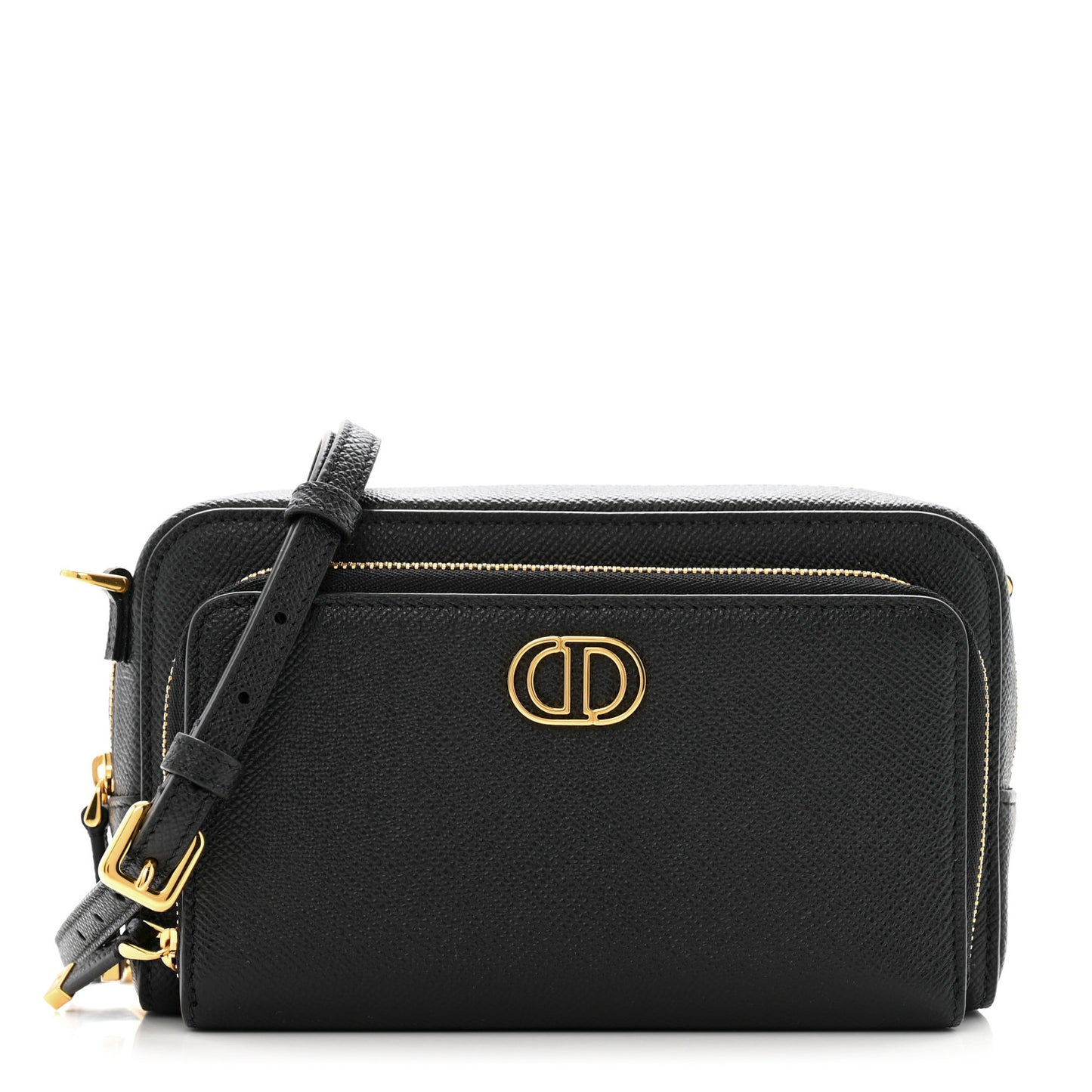 Grained Calfskin Caro Double Pouch Black