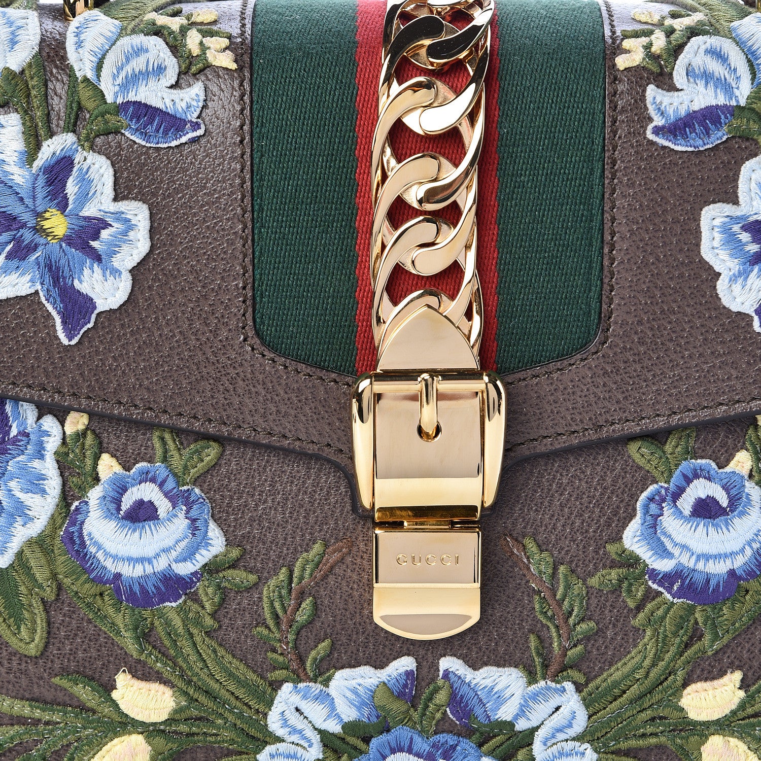 Gucci Calfskin Embroidered Medium Sylvie Top Handle Bag New Acero Multicolor 10 of 10