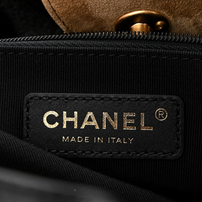 Chanel Suede Calfskin Shiny Lambskin Quilted Small Coco Base Shopping Bag Beige Black 6 of 10