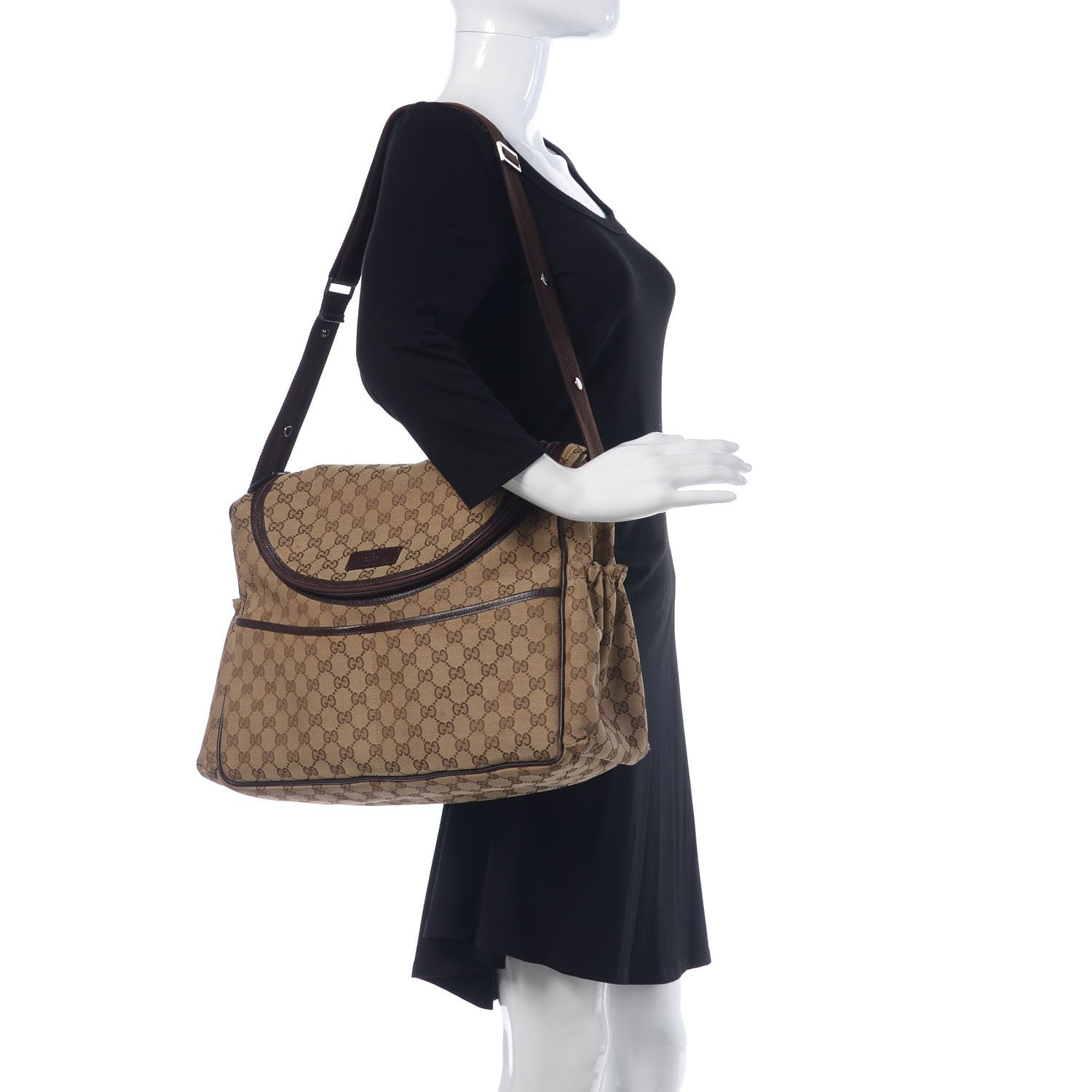 Gucci Monogram Natural Pigskin Large Diaper Bag Beige Ebony Cocoa Dark Chocolate 2 of 18