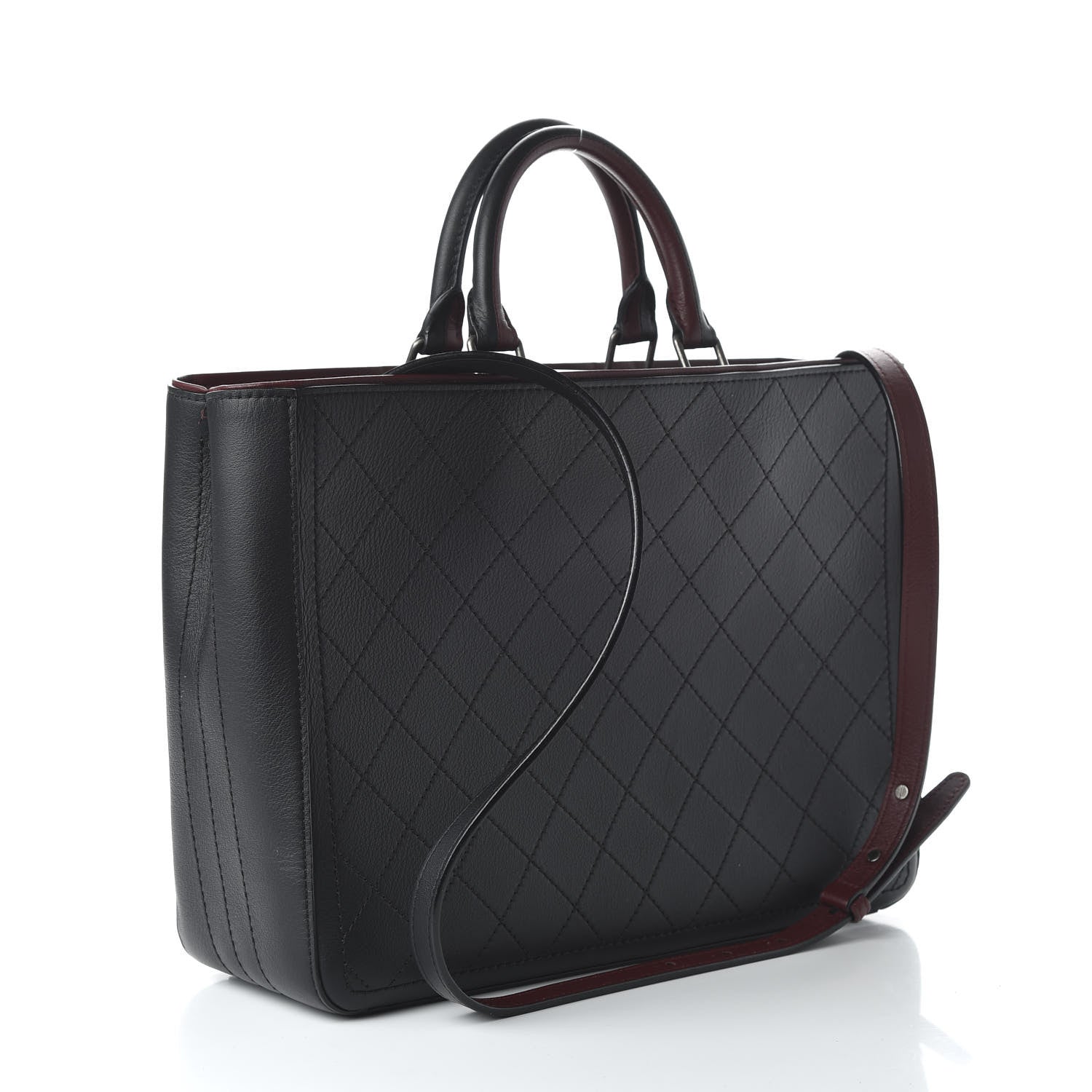 Chanel Bullskin Stitched Bi-Color Large Shopping Tote Black 3 of 11