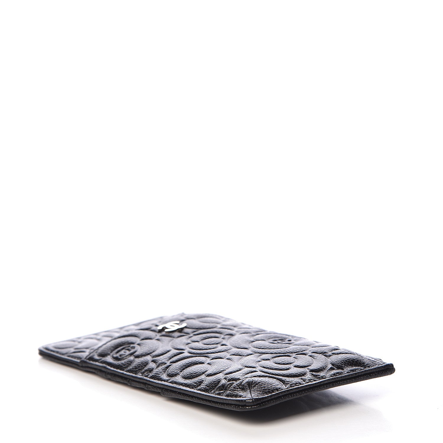 Chanel Caviar Camellia Embossed Classic Flat Wallet Pouch Black 4 of 8