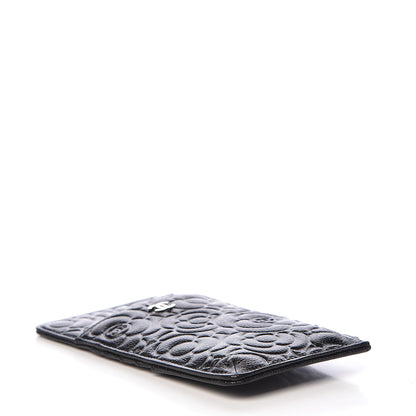 Chanel Caviar Camellia Embossed Classic Flat Wallet Pouch Black 4 of 8