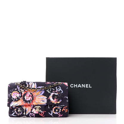 Chanel Printed Fabric Quilted Camellia Flap Black Multicolor 3 of 12