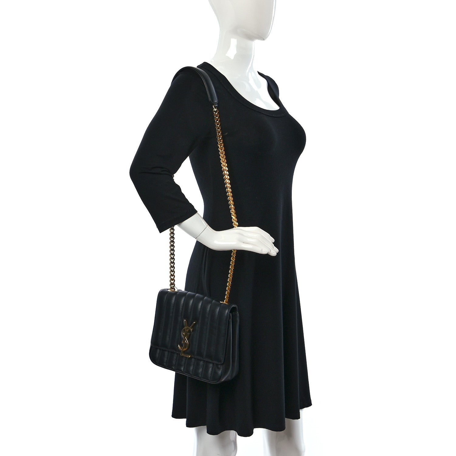 Saint Laurent Lambskin Matelasse Monogram Medium Vicky Chain Bag Black 2 of 12