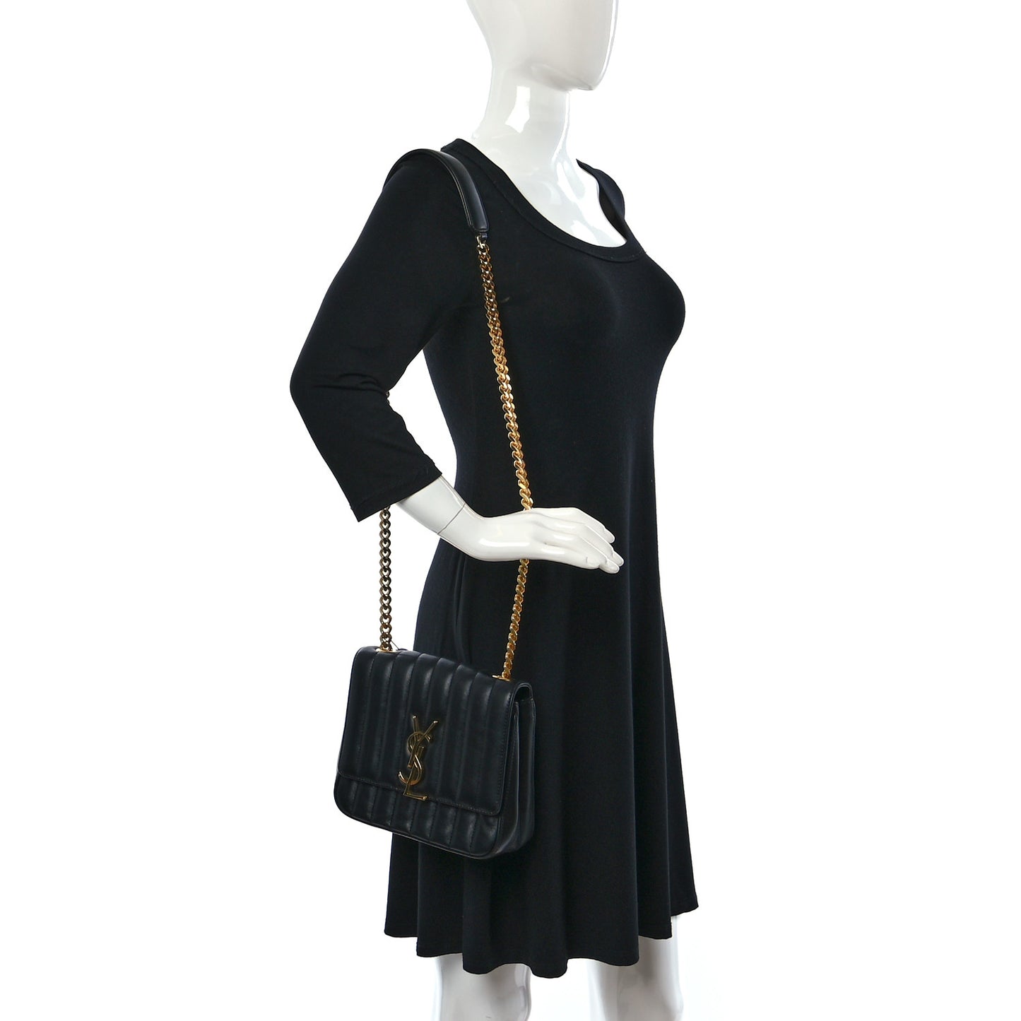 Lambskin Matelasse Monogram Medium Vicky Chain Bag Black