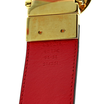 Gucci GG Supreme Monogram Plutone Calfskin Double G Reversible 37mm Belt 95 38 Beige Ebony New Cherry Red 3 of 5