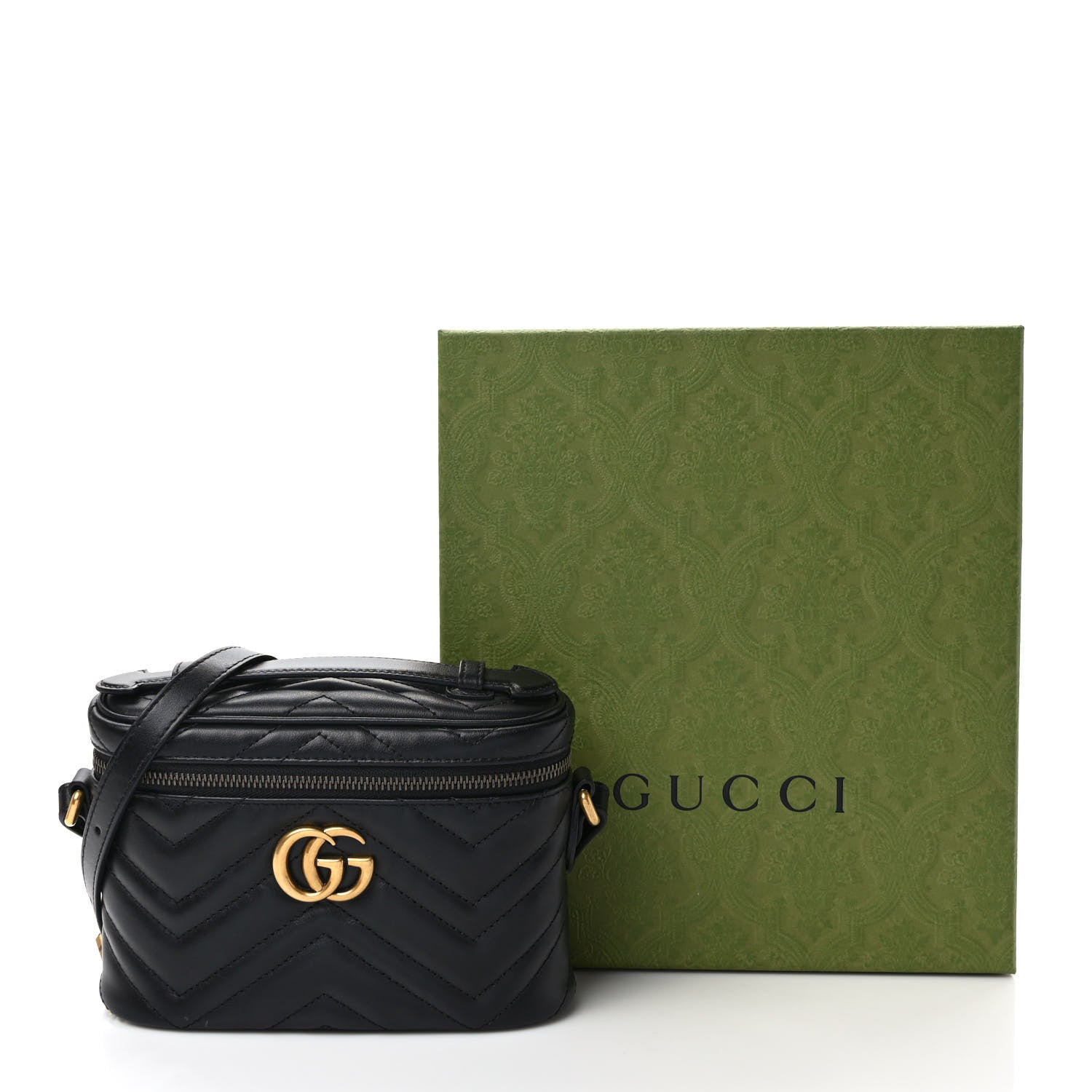 Gucci Calfskin Matelasse Small GG Marmont Vanity Cosmetic Case Black 9 of 9
