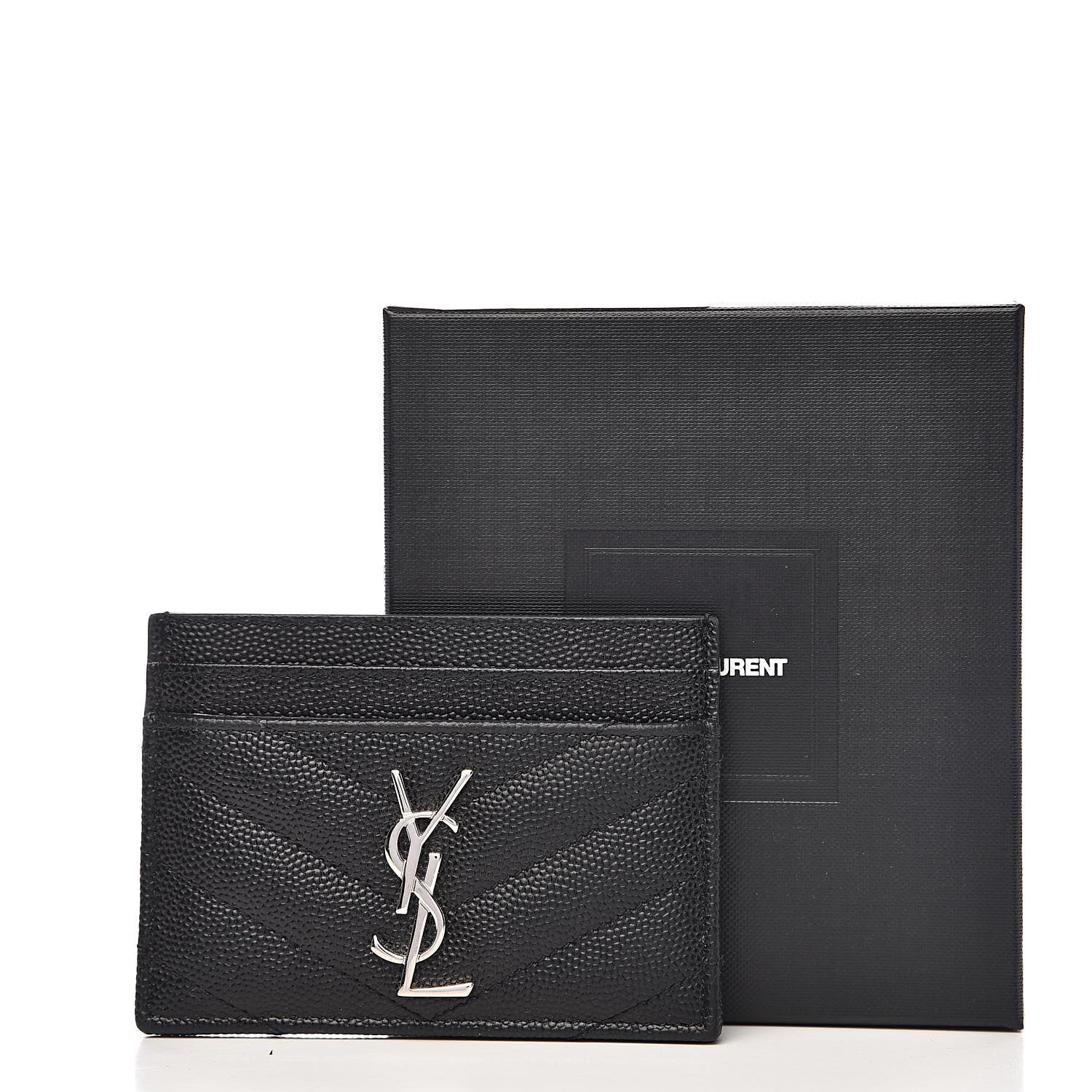 Saint Laurent Grain De Poudre Matelasse Chevron Monogram Credit Card Case Black 8 of 8