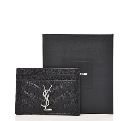Saint Laurent Grain De Poudre Matelasse Chevron Monogram Credit Card Case Black 8 of 8