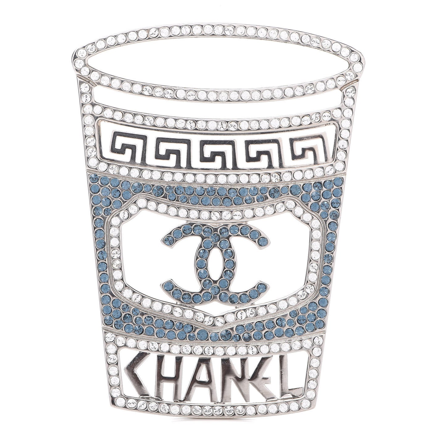 Crystal CC Greek Cup Brooch Silver Blue