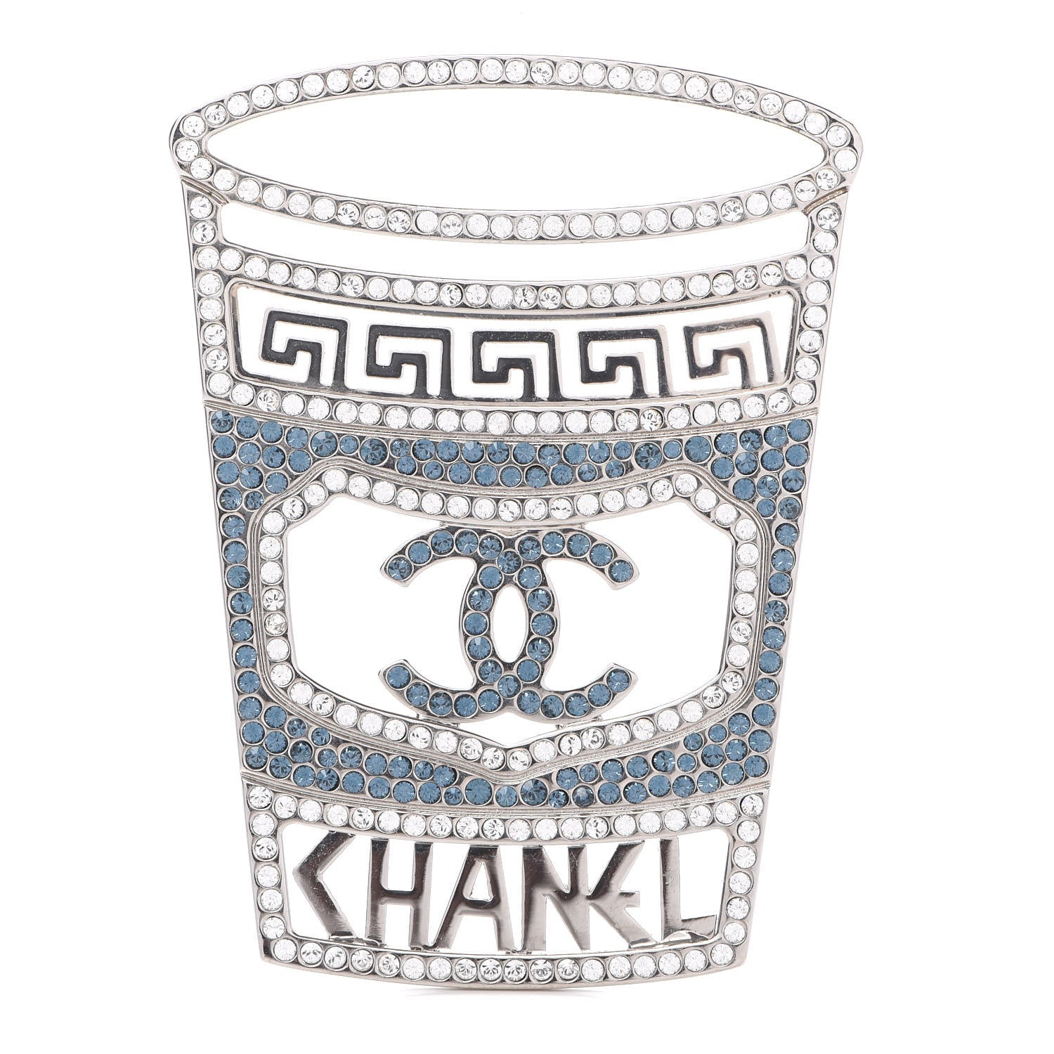 Chanel Crystal CC Greek Cup Brooch Silver Blue 1 of 5