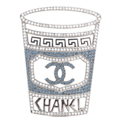 Chanel Crystal CC Greek Cup Brooch Silver Blue 1 of 5