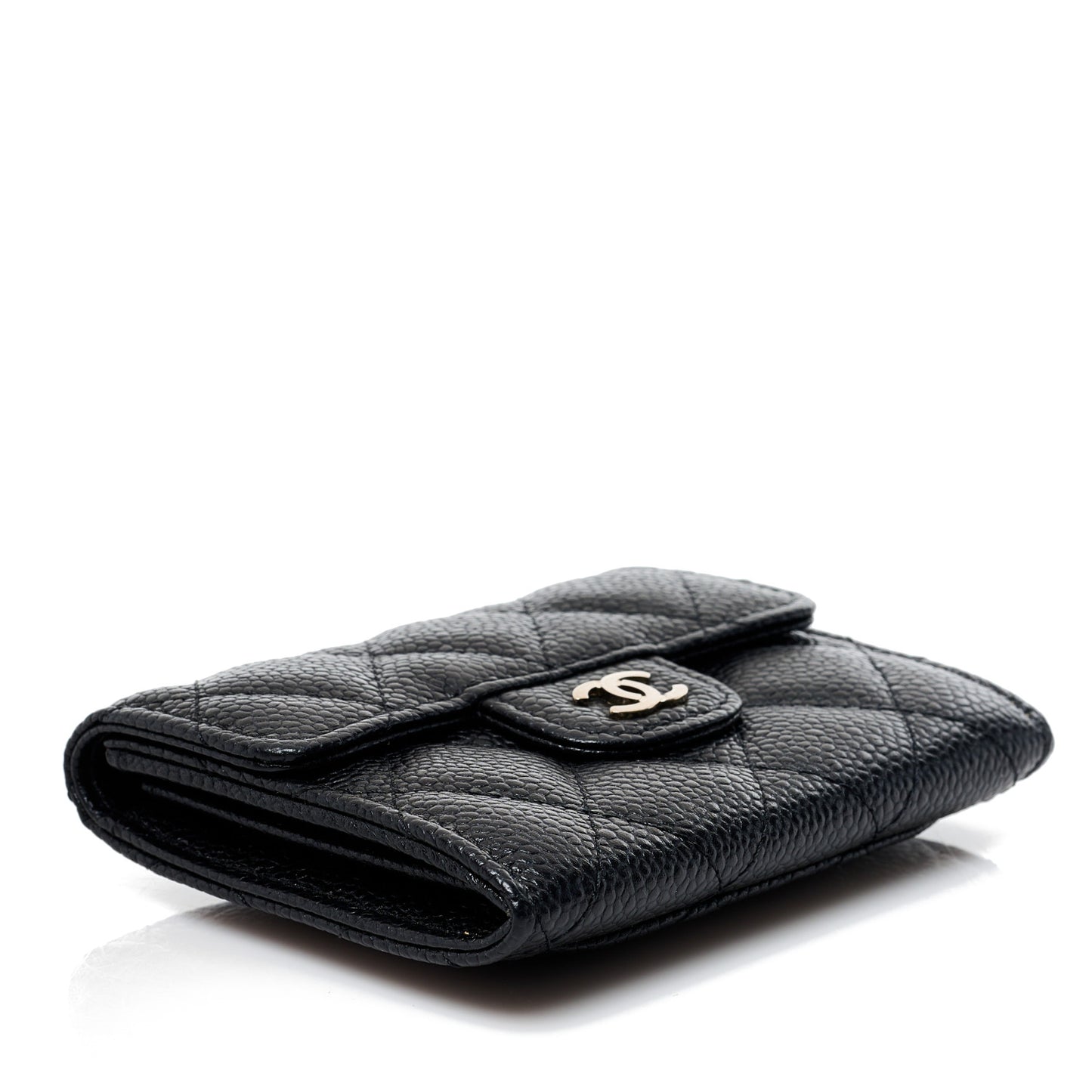 Caviar Quilted Flap Card Holder Wallet Black