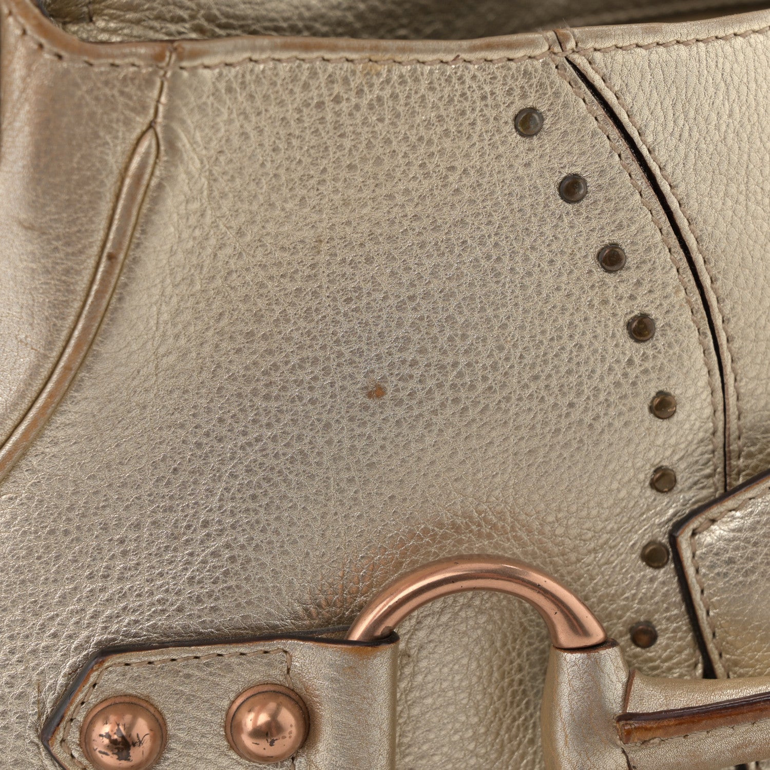Gucci Metallic Calfskin Horsebit Chain Studded Flap Shoulder Bag Gold 11 of 13