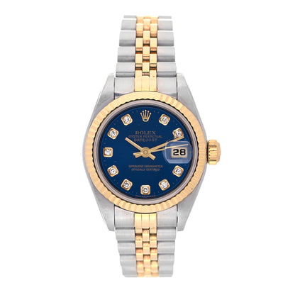 Rolex Stainless Steel 18K Yellow Gold Diamond 26mm Oyster Perpetual Datejust Watch Blue 79173 3 of 12