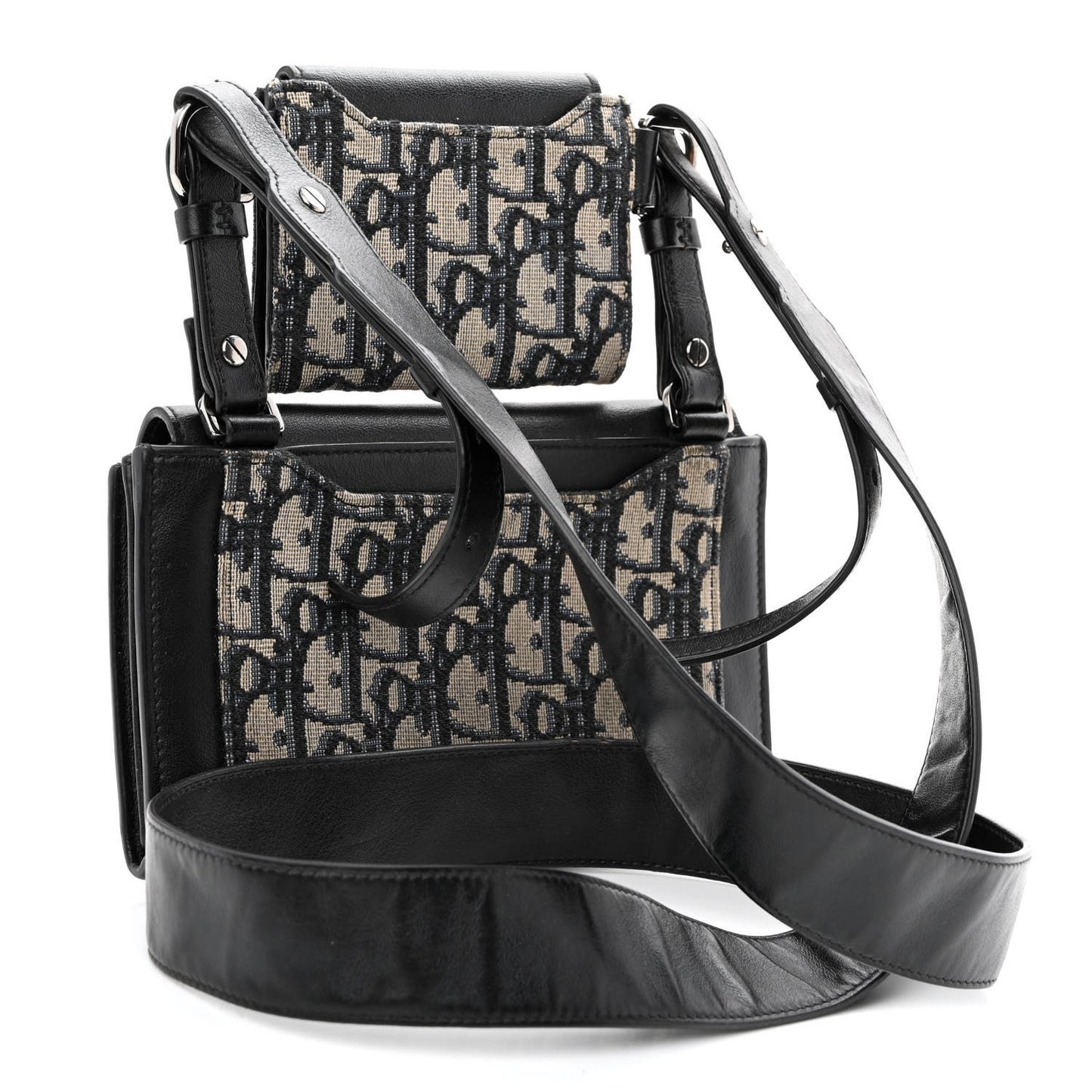 Oblique Smooth Calfskin Elite Shoulder Pouch Beige Black