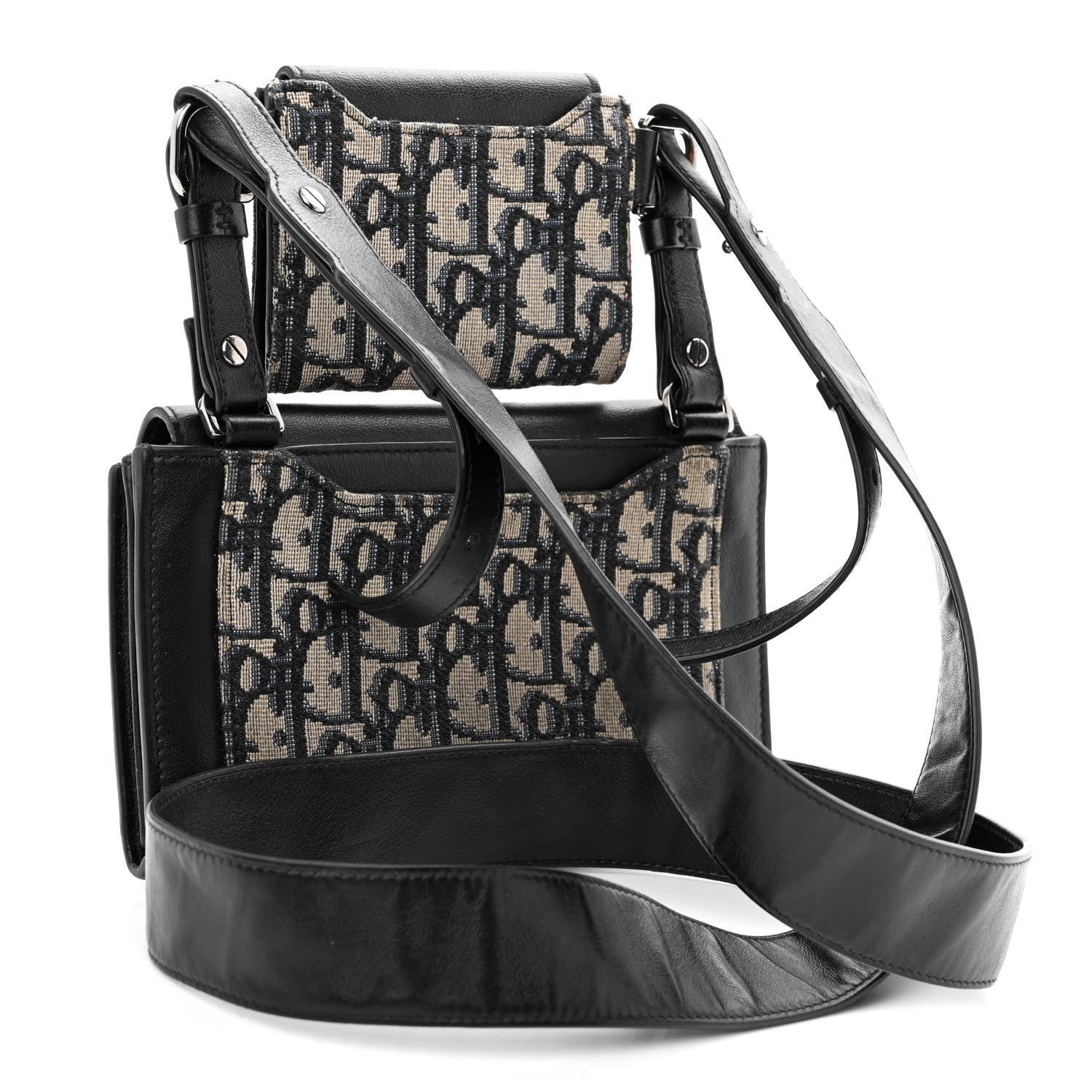 Christian Dior Oblique Smooth Calfskin Elite Shoulder Pouch Beige Black 3 of 12