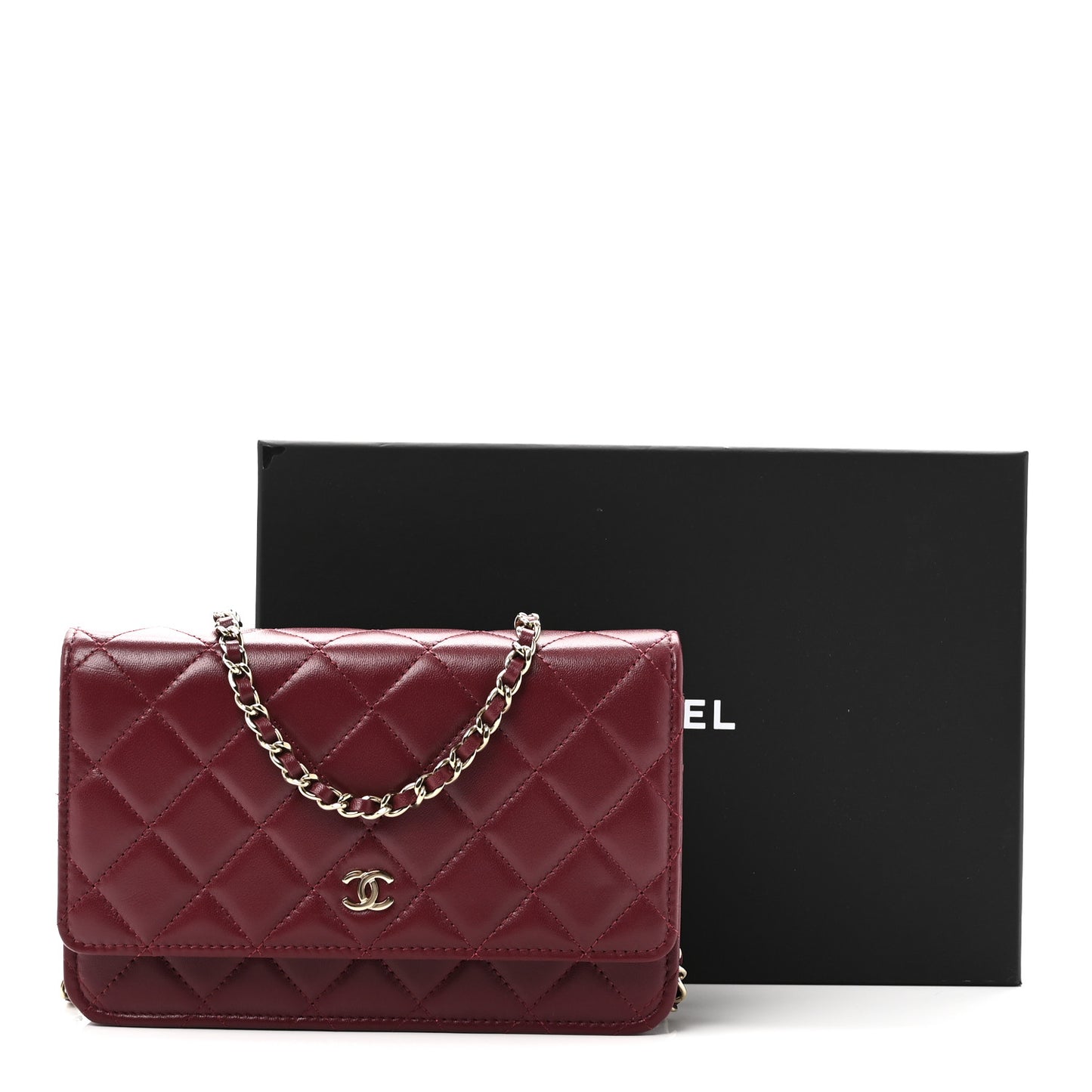 Lambskin Quilted Wallet On Chain WOC Burgundy
