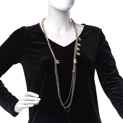 Chanel Crystal Enamel Pearl CC Logo Chain Long Necklace Gold Multicolor 2 of 7