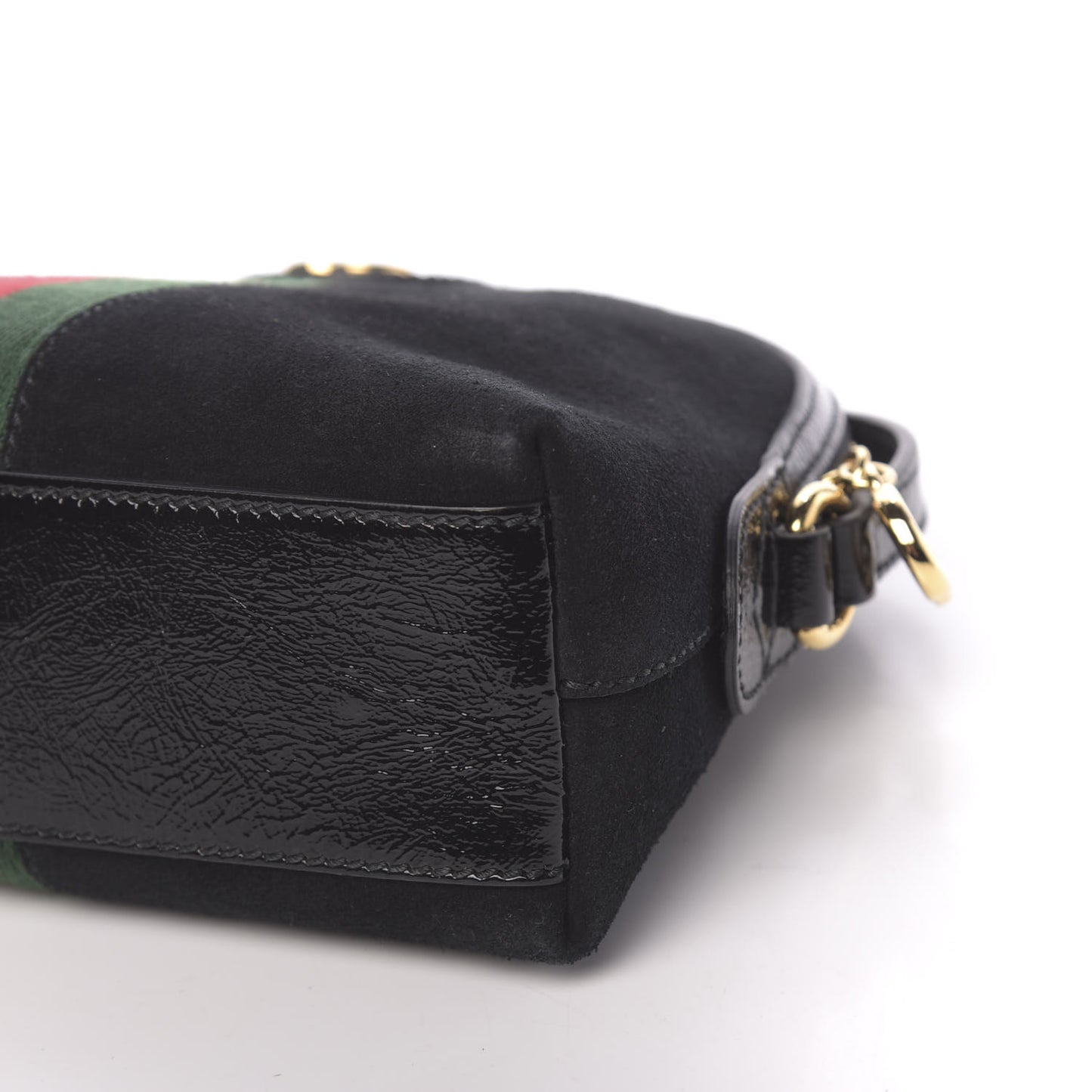 Suede Patent Web GG Small Ophidia Dome Shoulder Bag Black