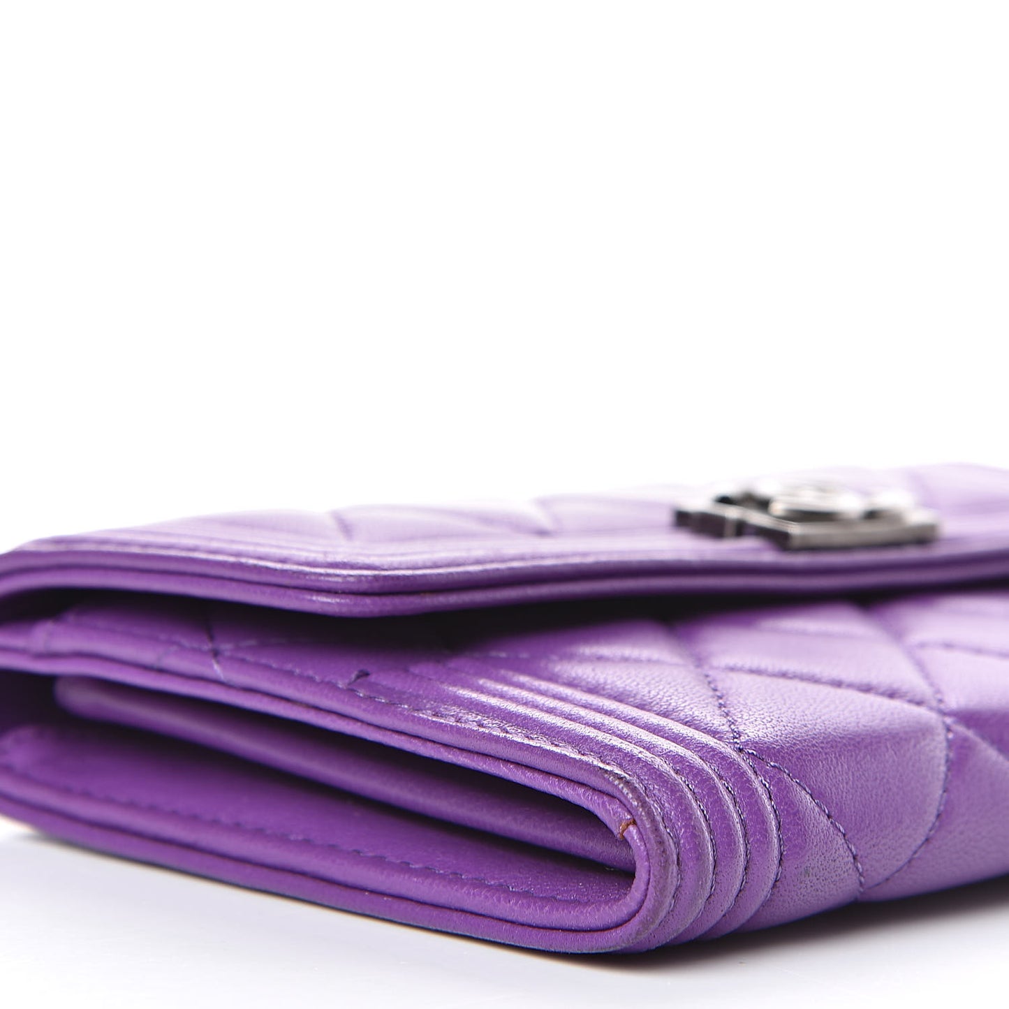 Lambskin Quilted Small Boy Flap Wallet Purple
