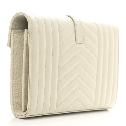 Saint Laurent Grain De Poudre Mixed Matelasse Triquilt Monogram Chain Wallet Crema Soft 4 of 8