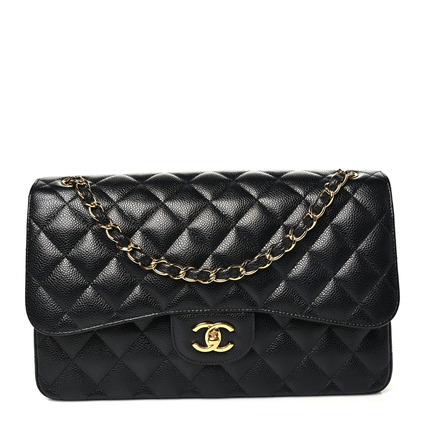Caviar Quilted Jumbo Double Flap Black